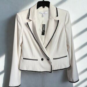 WHBM Braided Trim Cropped Jacket – Ecru